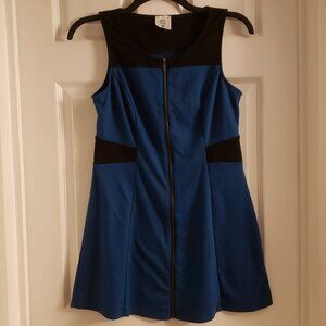 Mac + Jac and Jack Blue & Black Colorblock Sleeveless Dress XL Exposed Zipper